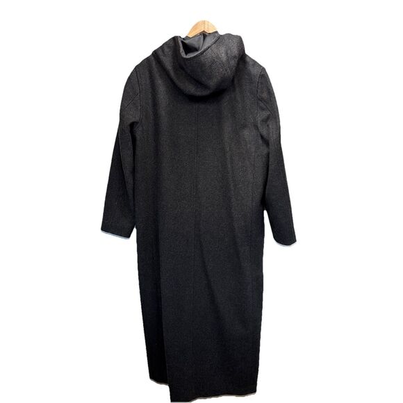 Eddie Bauer Long Hooded Winter Coat Womens XL Tall Charcoal Gray Wool button up - Picture 3 of 11